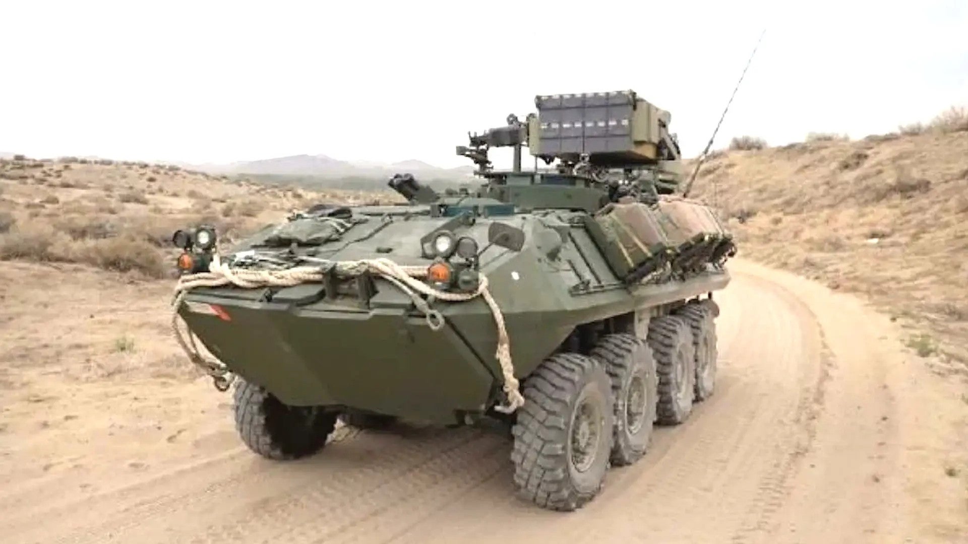 A US Marine Corps LAV-M mortar carrier vehicle fitted with UVision's Multi-Canister Launcher., UVision 